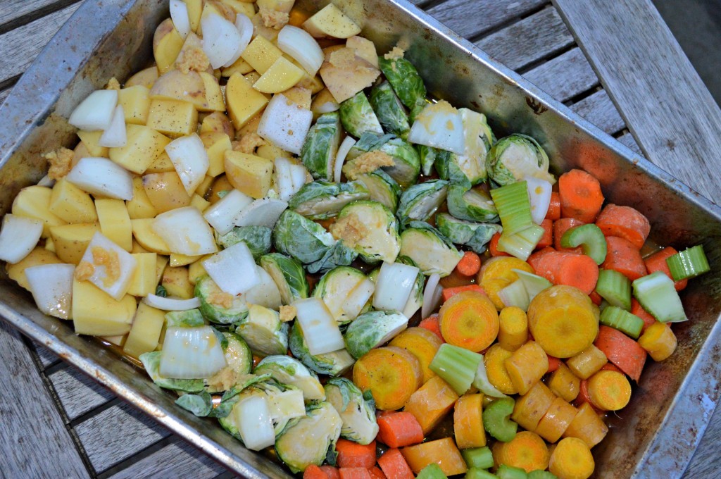 raw veggies in a pan